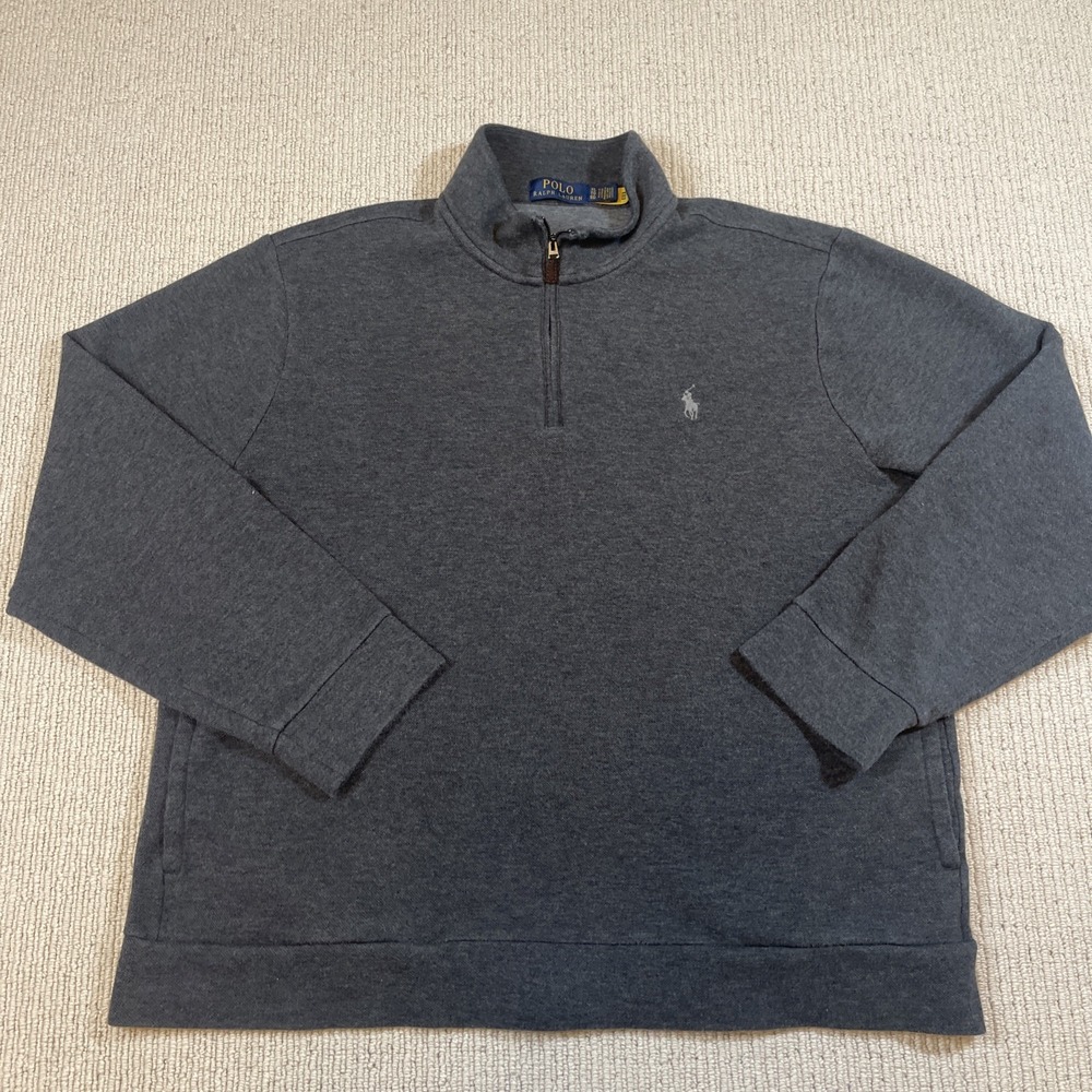 Polo Ralph Lauren Men's XL Double-Knit Mesh Quarter-Zip Pullover Gray